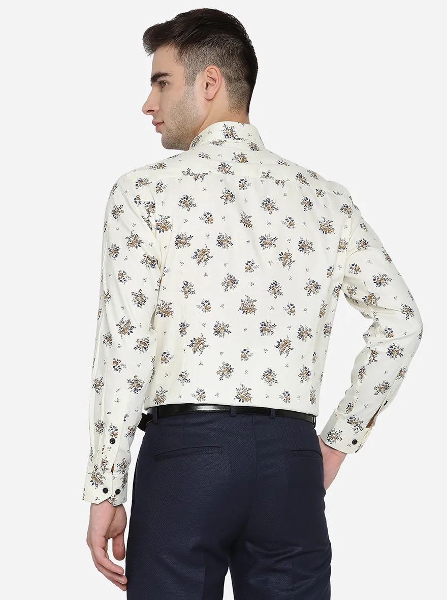 Cream Printed Slim Fit Party Wear Shirt | Greenfibre