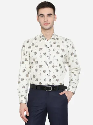 Cream Printed Slim Fit Party Wear Shirt | Greenfibre
