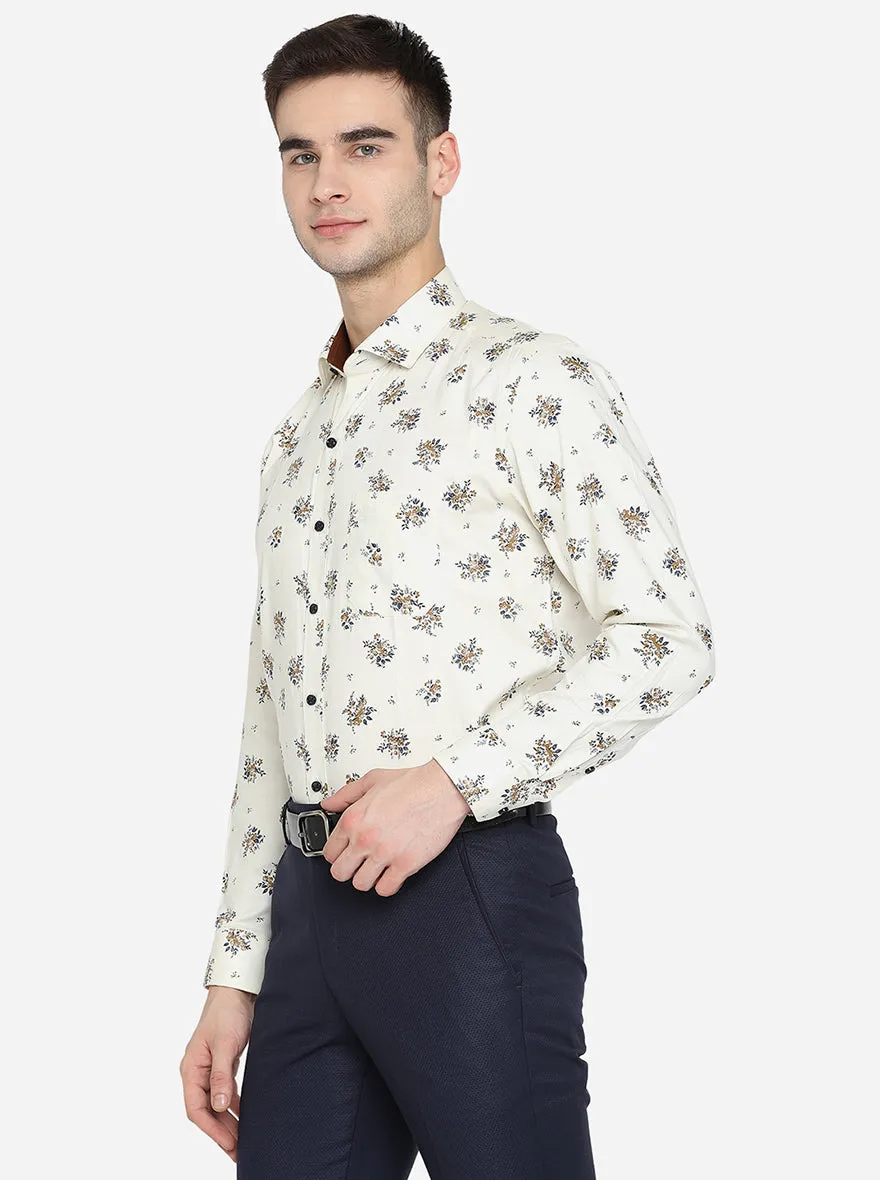 Cream Printed Slim Fit Party Wear Shirt | Greenfibre