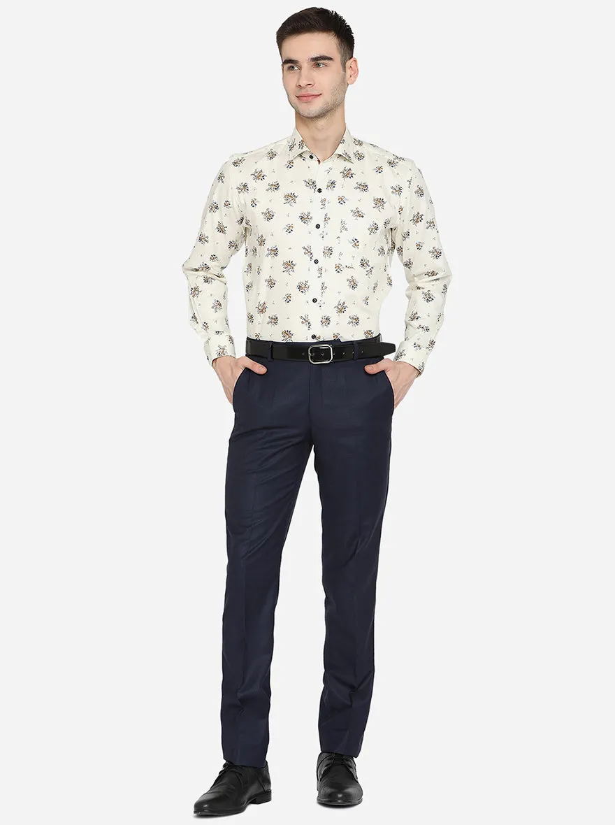 Cream Printed Slim Fit Party Wear Shirt | Greenfibre