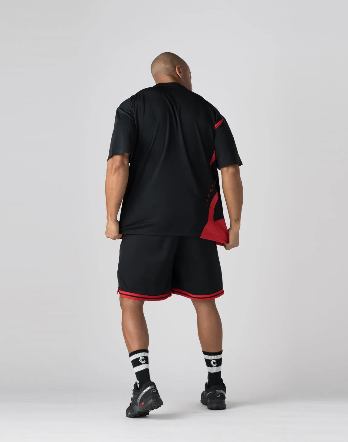 CRONOS pinhole mesh T-shirts【BLACK×RED】