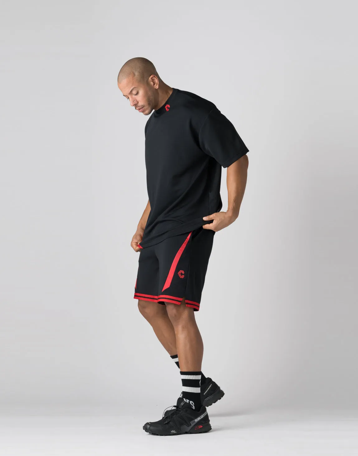 CRONOS pinhole mesh T-shirts【BLACK×RED】