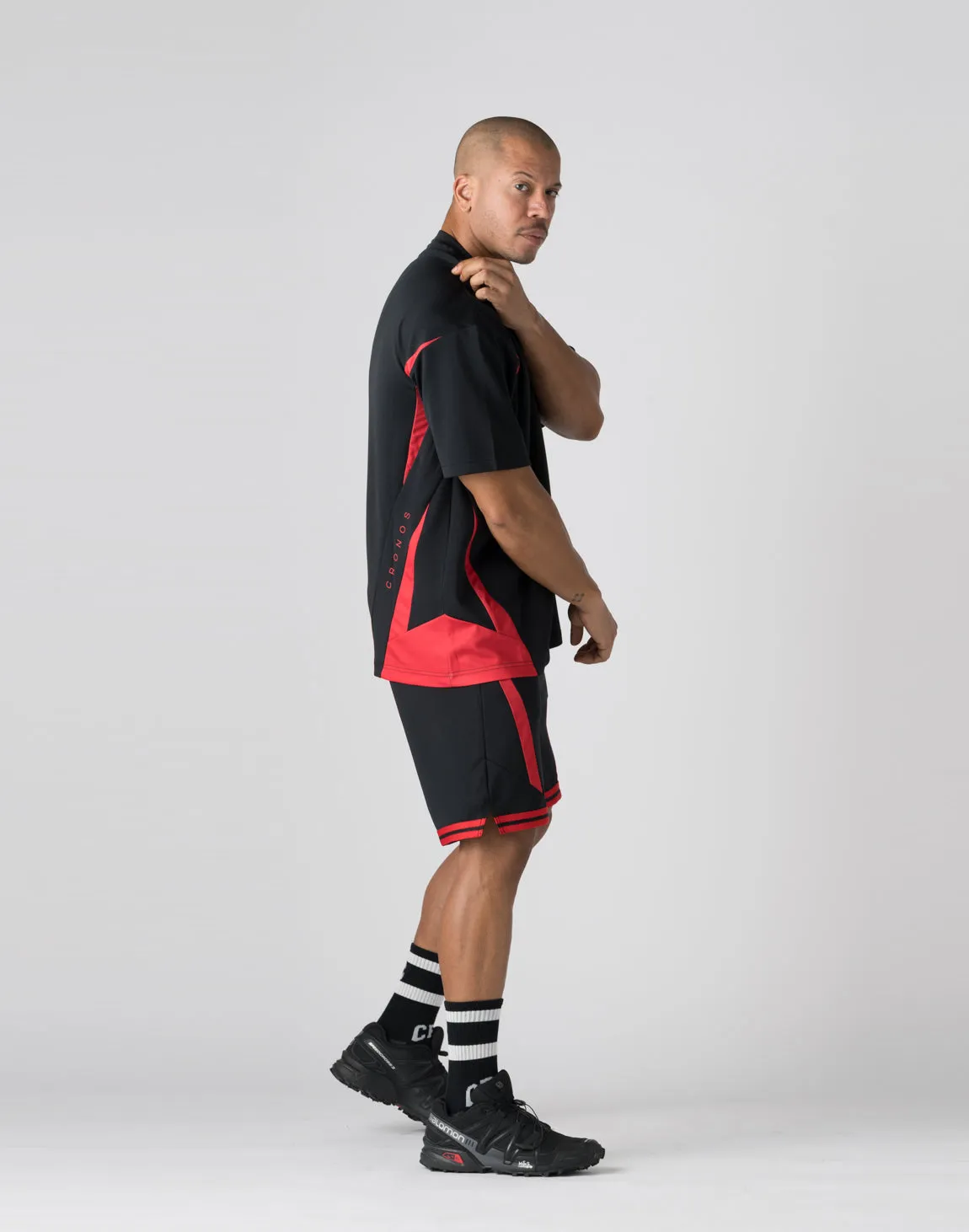 CRONOS pinhole mesh T-shirts【BLACK×RED】
