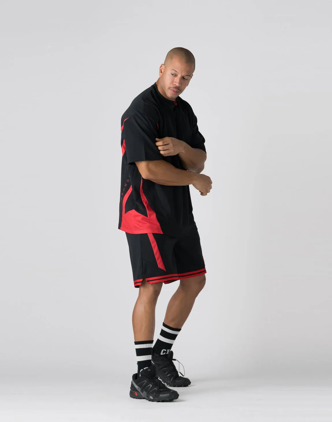 CRONOS pinhole mesh T-shirts【BLACK×RED】