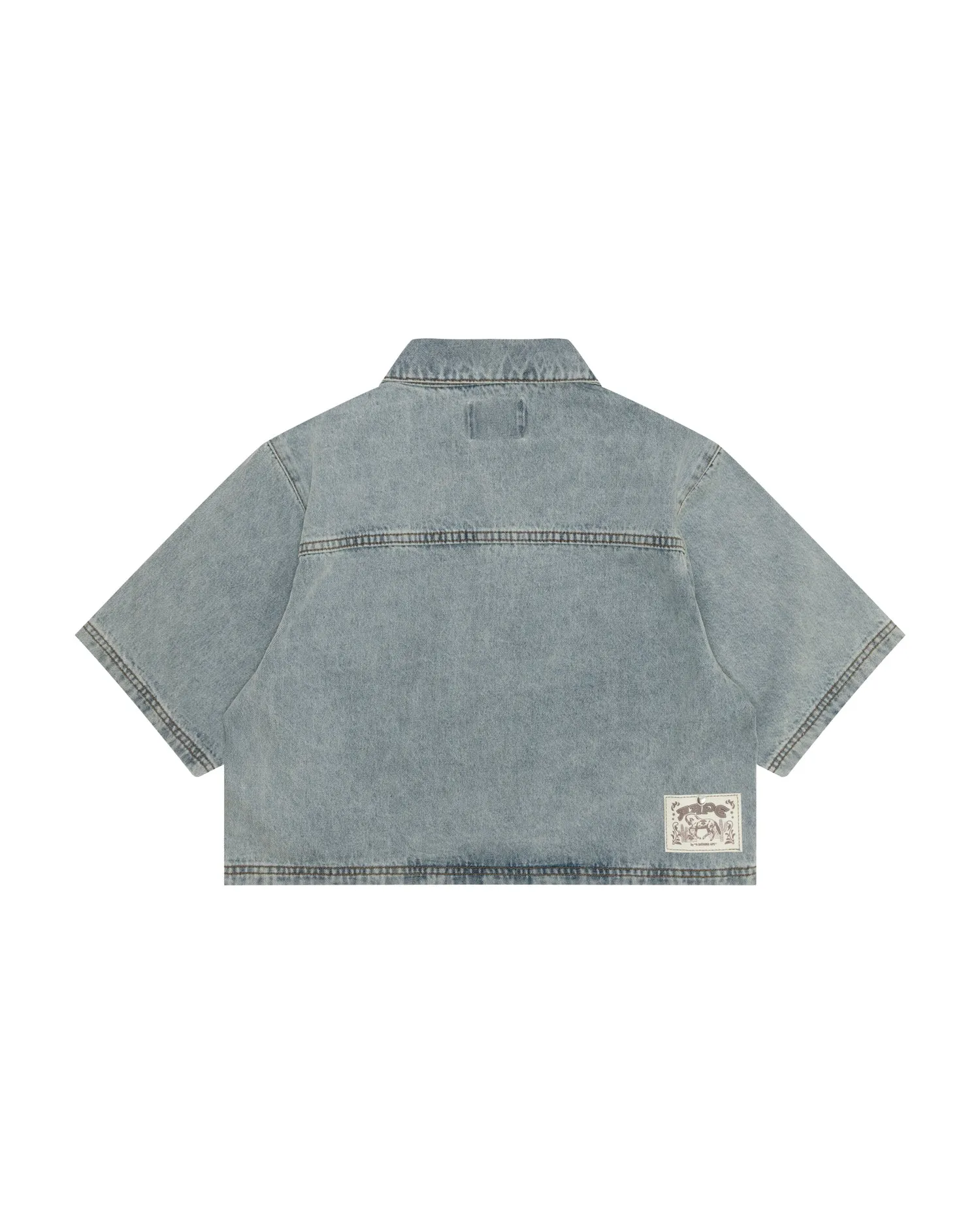 Cropped zip-up denim shirt