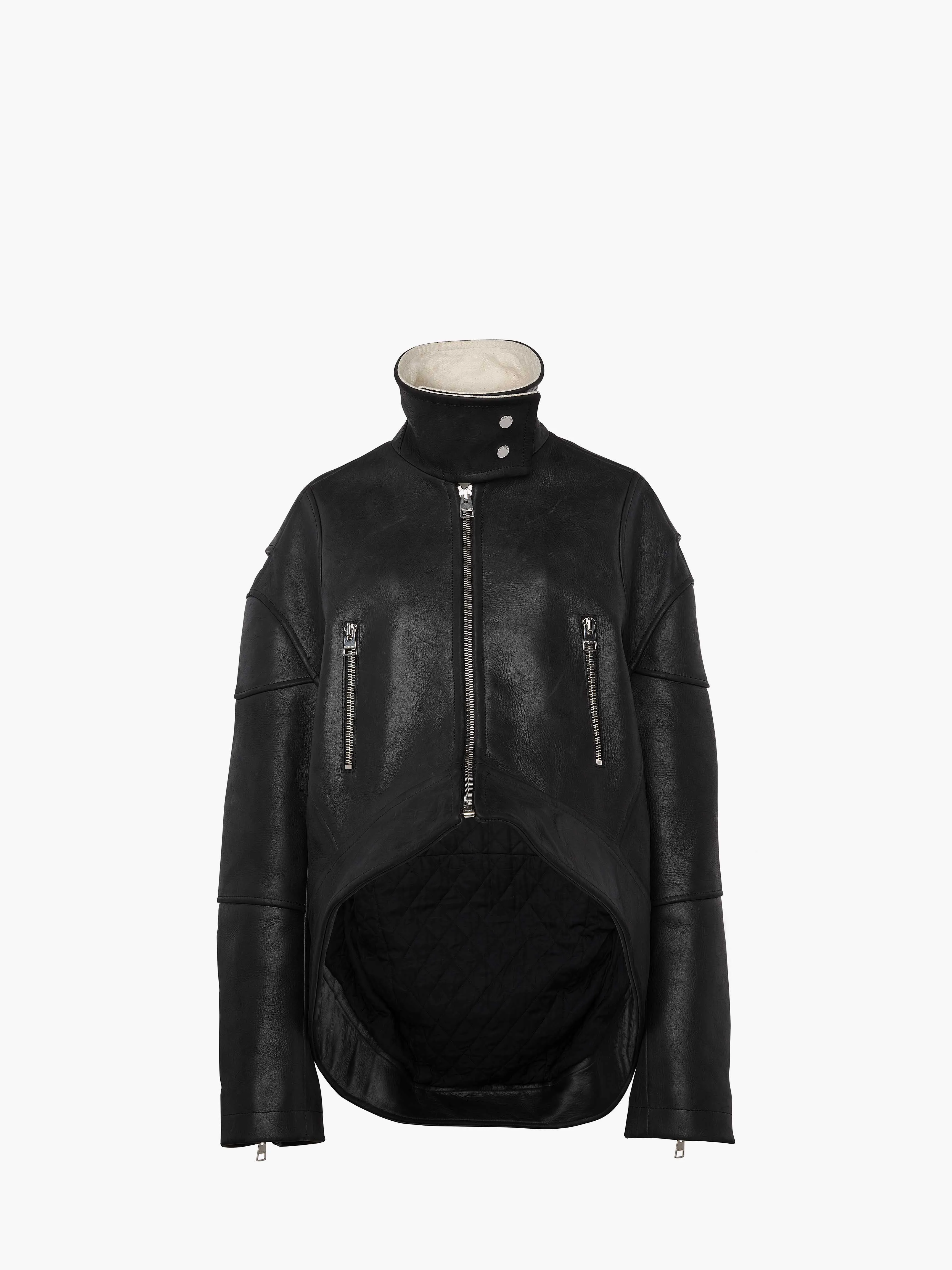 CURVED LEATHER HEM HIGH NECK JACKET