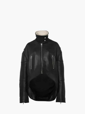 CURVED LEATHER HEM HIGH NECK JACKET