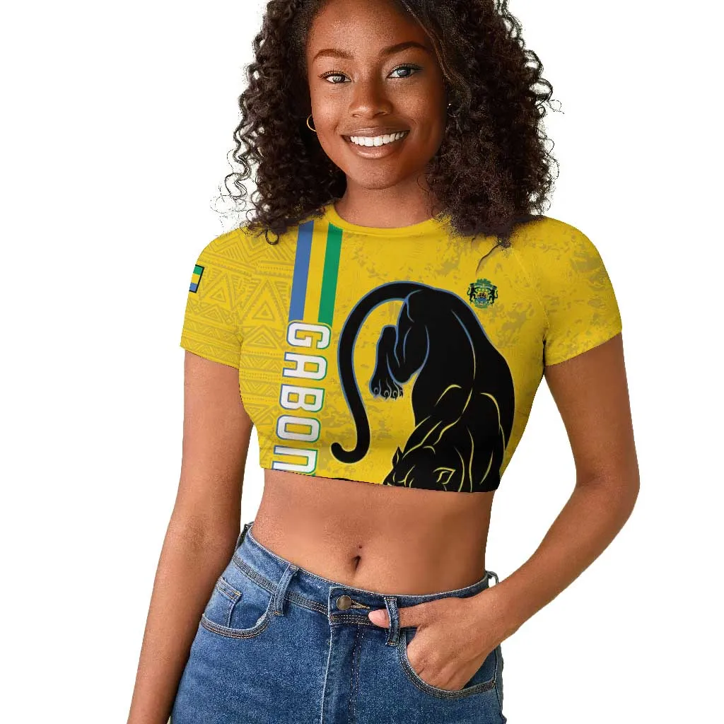 Custom Gabon Football Raglan Cropped T shirt Go Champions - Yellow Ver LT15