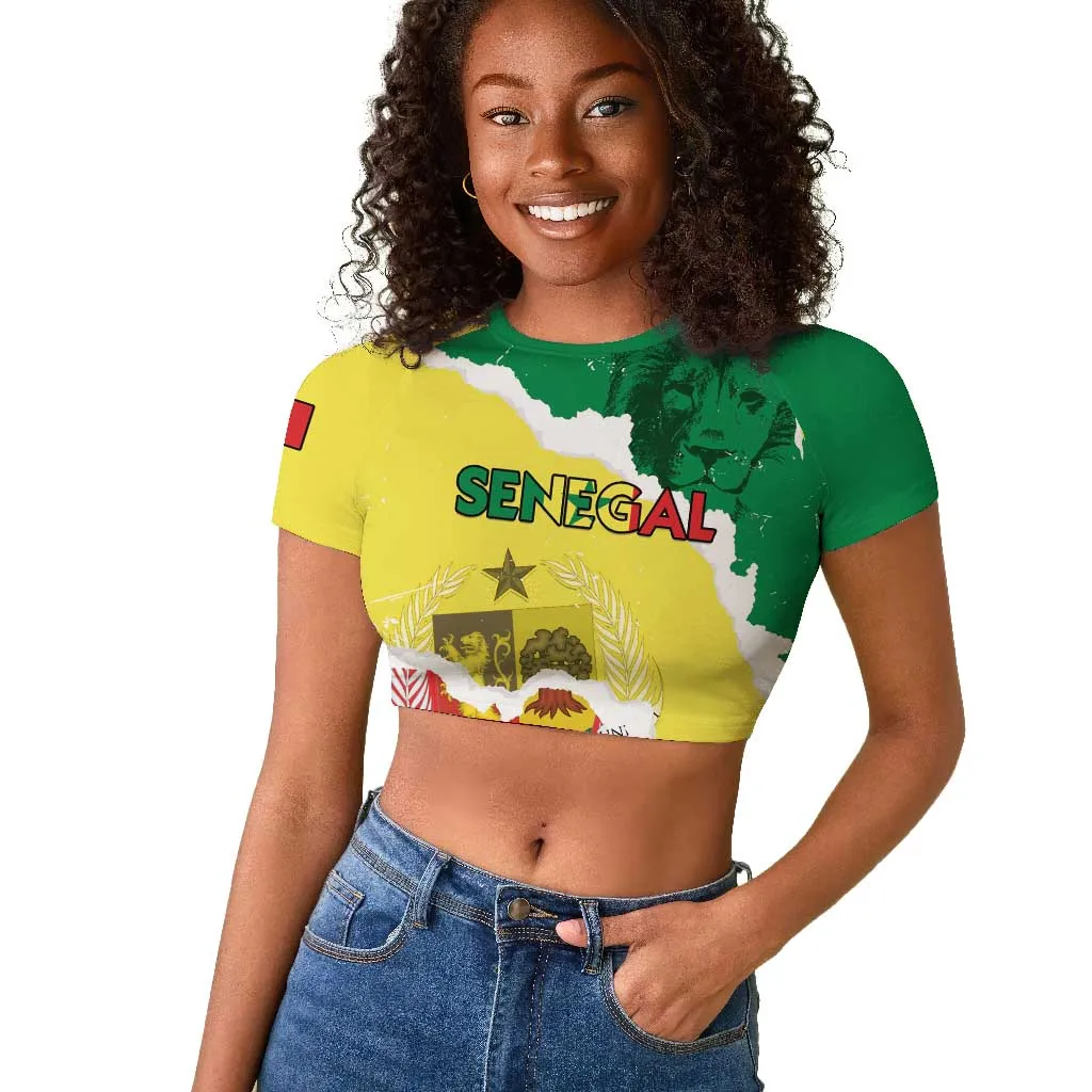 Custom Senegal Beach Soccer 2025 Raglan Cropped T shirt Go Champions - Grunge Style LT15