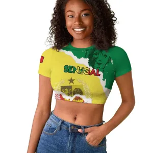 Custom Senegal Beach Soccer 2025 Raglan Cropped T shirt Go Champions - Grunge Style LT15