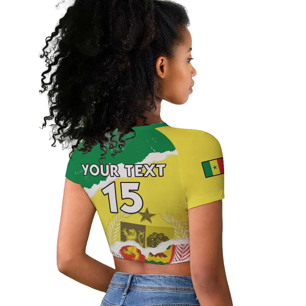 Custom Senegal Beach Soccer 2025 Raglan Cropped T shirt Go Champions - Grunge Style LT15
