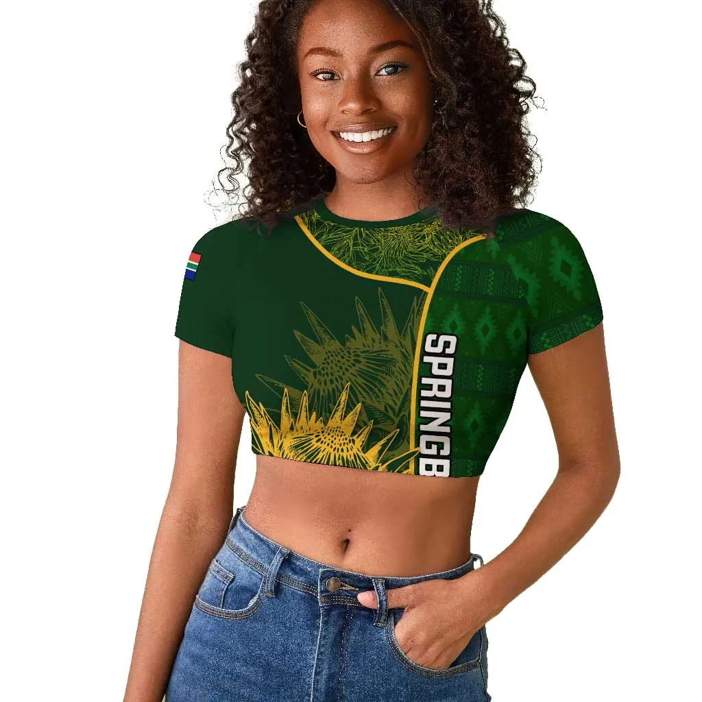 Custom South Africa Rugby Raglan Cropped T shirt Go Champions Springboks Flower LT14