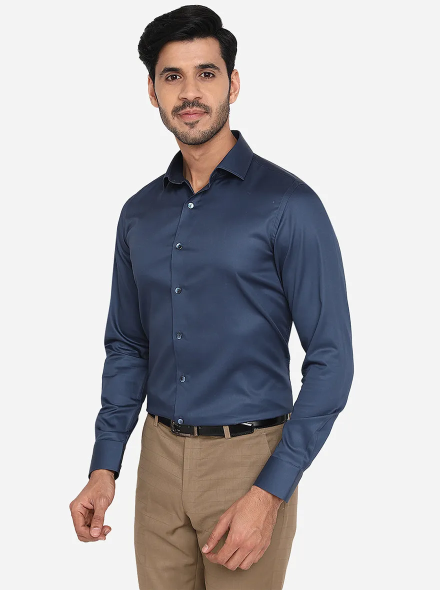 Dark Blue Solid Slim Fit Party Wear Shirt | Wyre