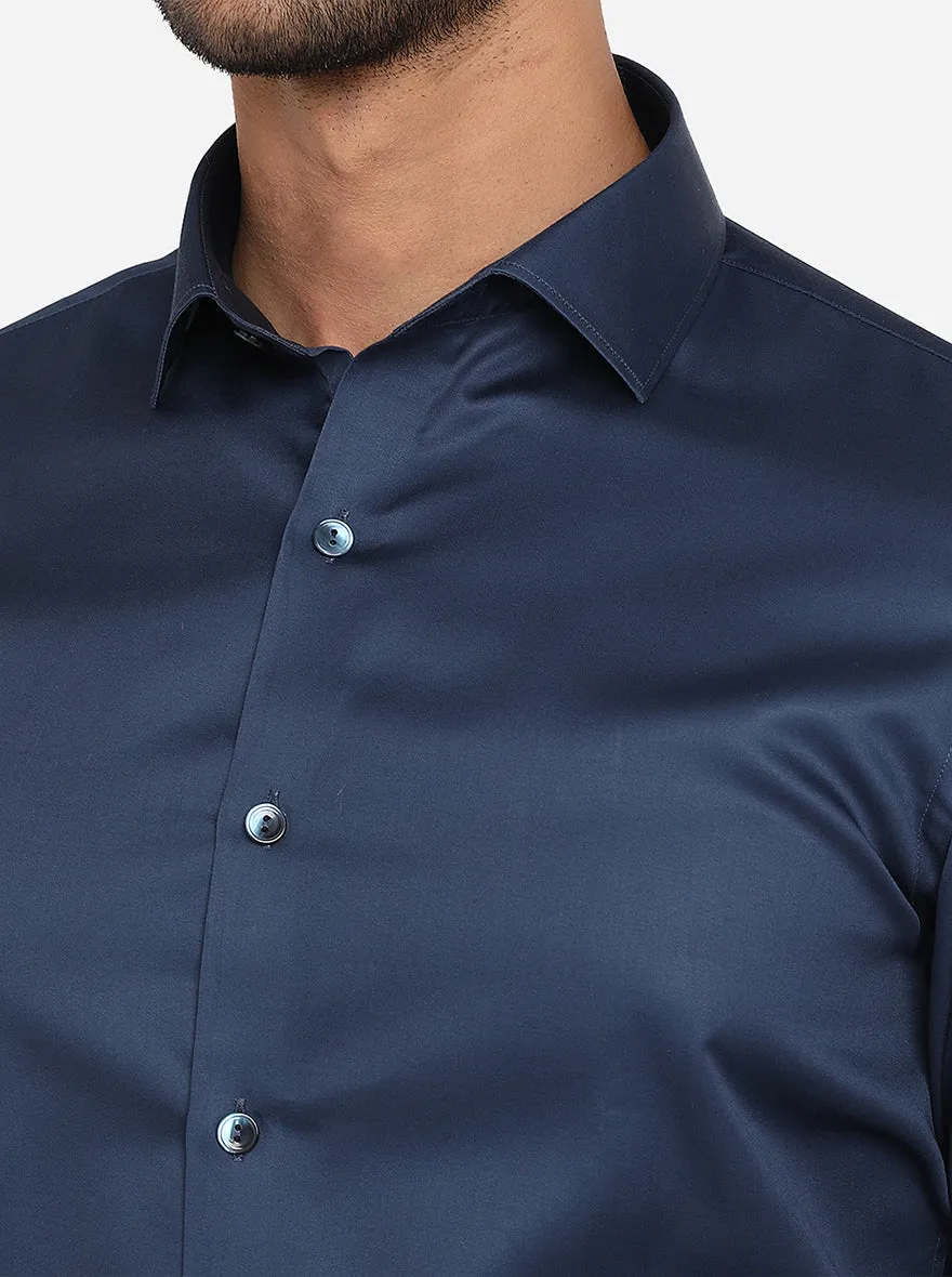 Dark Blue Solid Slim Fit Party Wear Shirt | Wyre