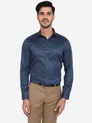 Dark Blue Solid Slim Fit Party Wear Shirt | Wyre
