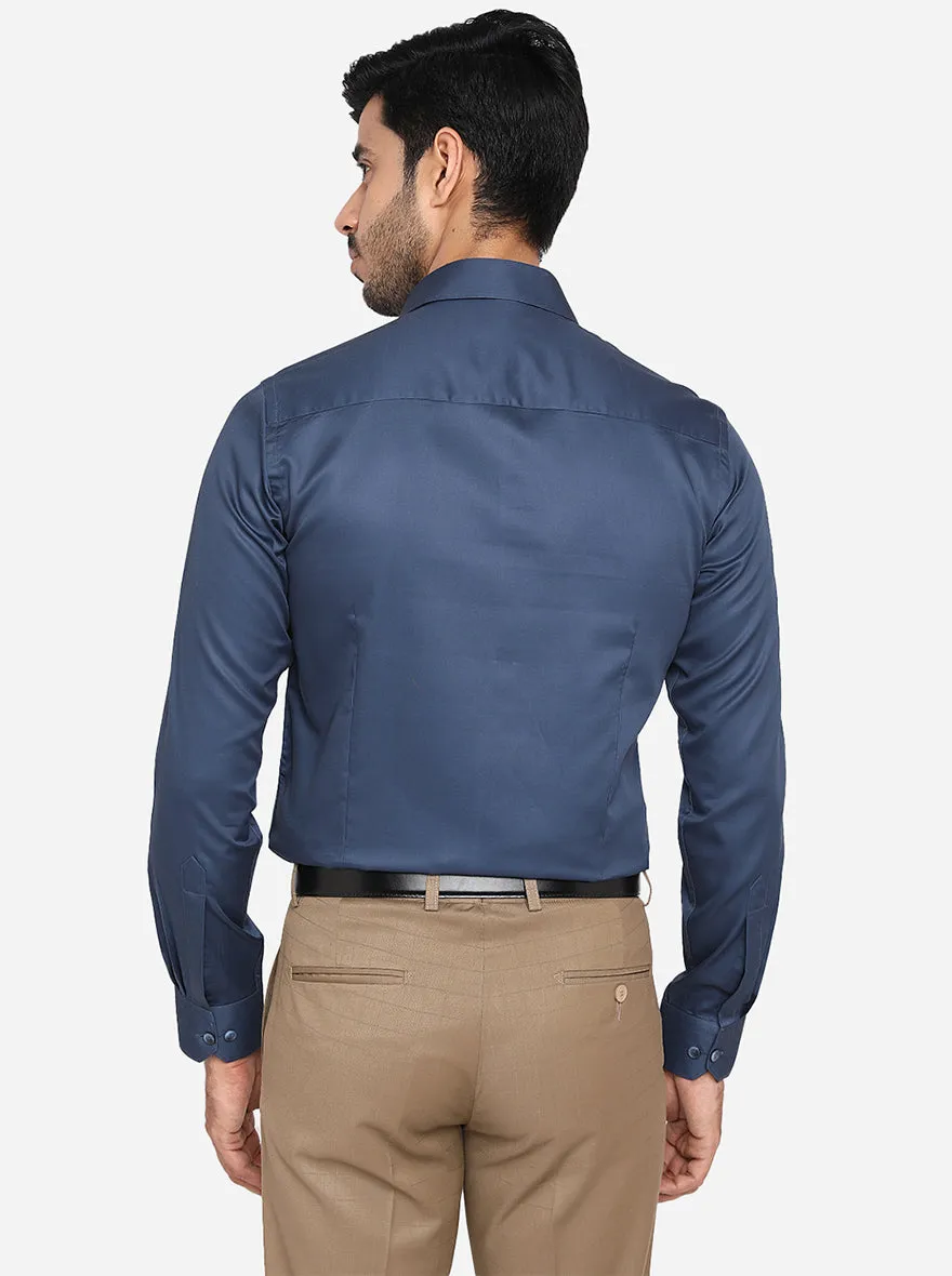 Dark Blue Solid Slim Fit Party Wear Shirt | Wyre