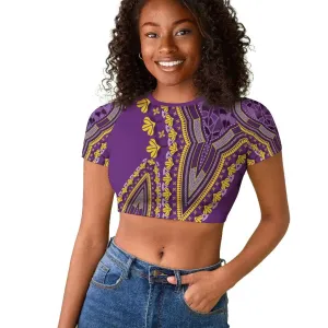 Dashiki Raglan Cropped T shirt Luxury Afro - Violet LT7