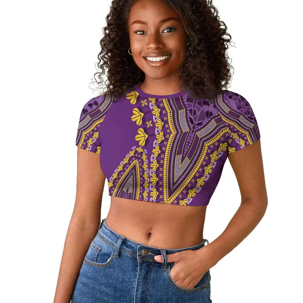 Dashiki Raglan Cropped T shirt Luxury Afro - Violet LT7