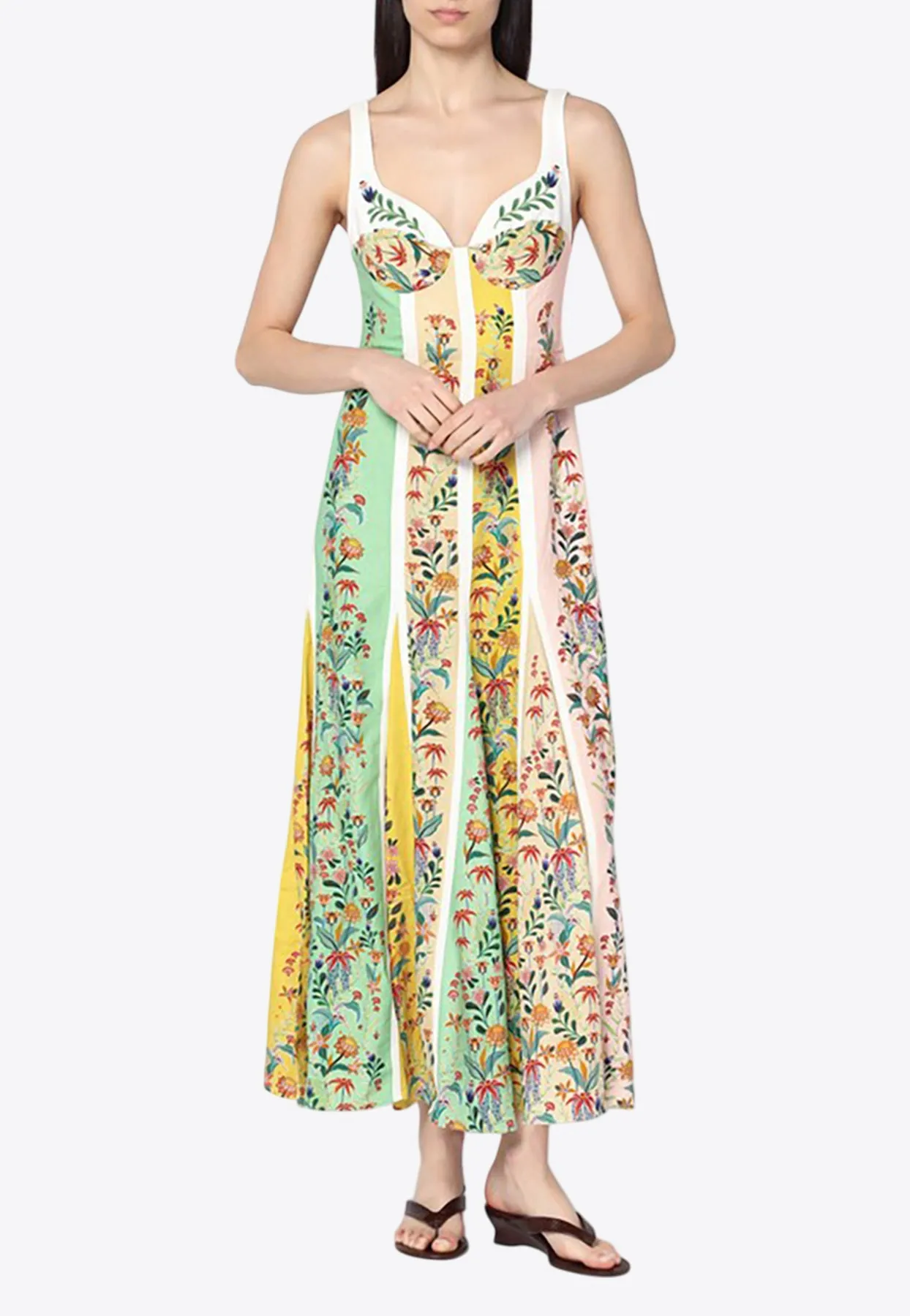 Delicate Floral Stripes Midi Dress