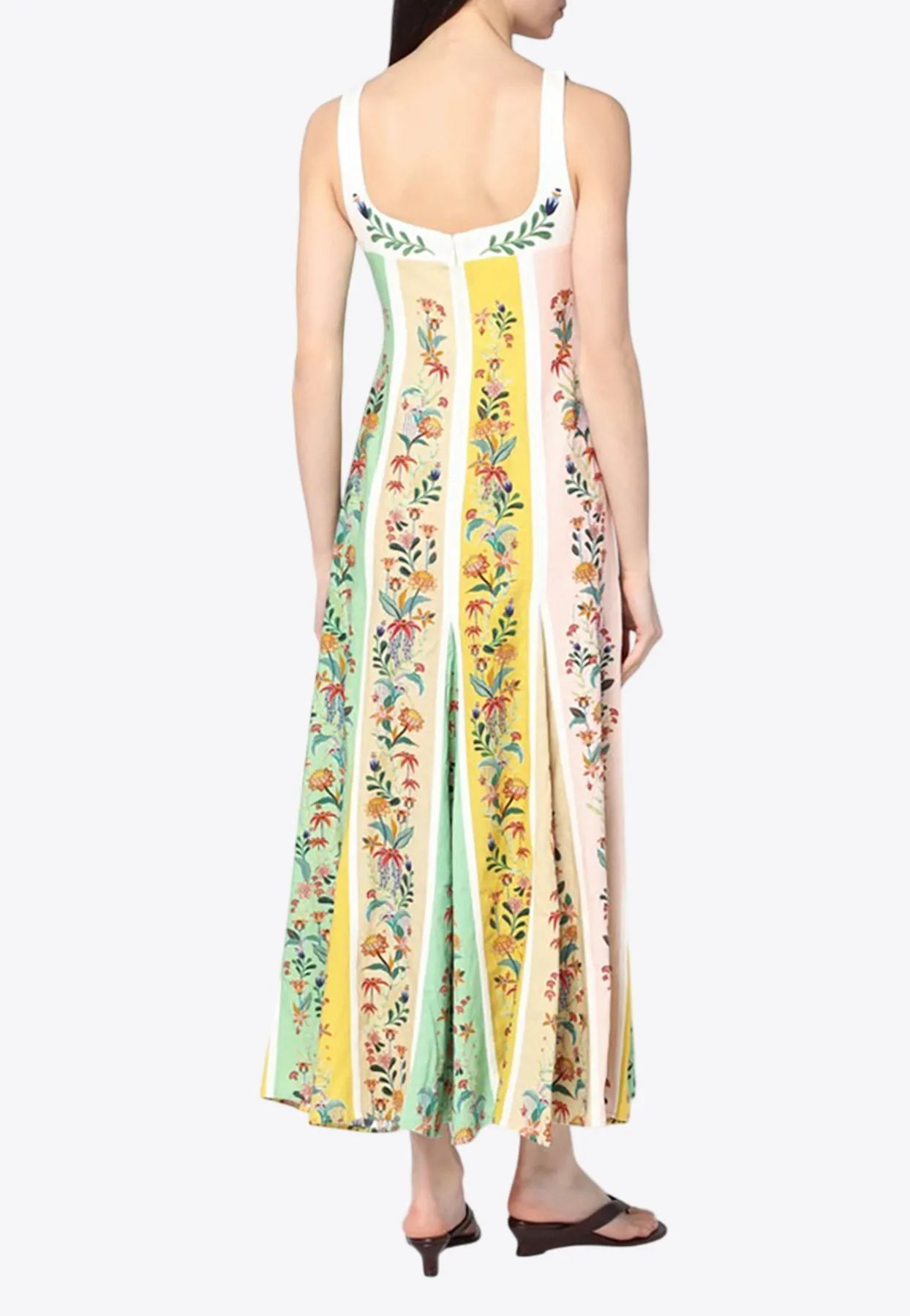 Delicate Floral Stripes Midi Dress