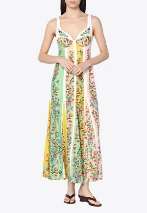Delicate Floral Stripes Midi Dress