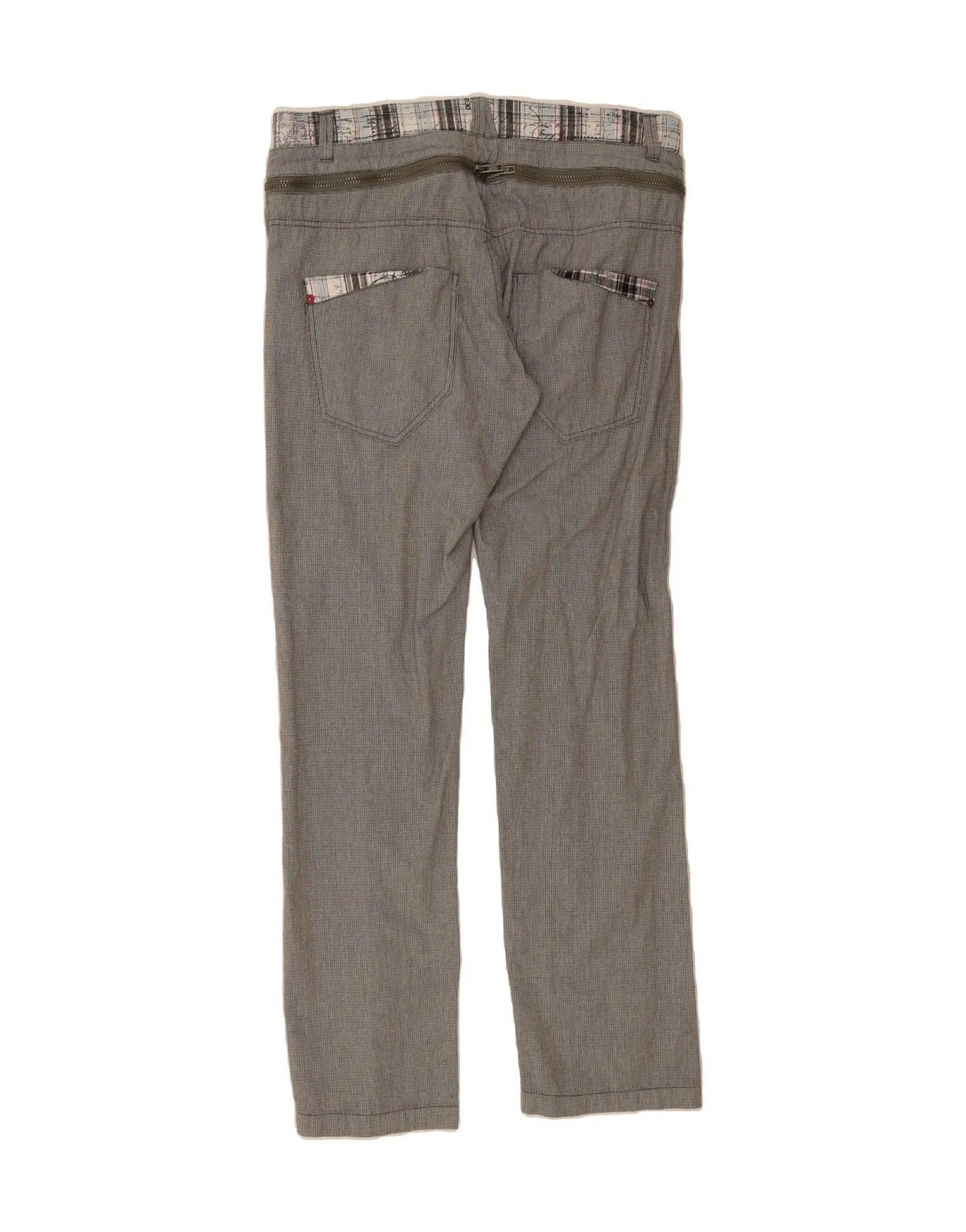 DESIGUAL Mens Slim Casual Trousers W36 L33 Grey Houndstooth Cotton
