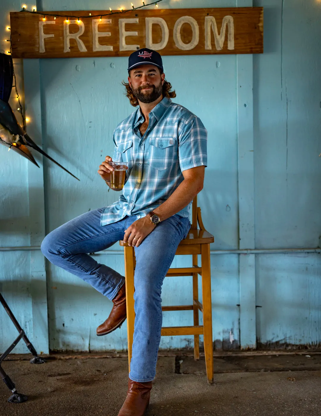 Diamond Back Plaid Short Sleeve Button-Down