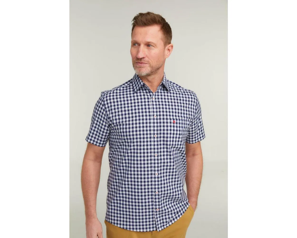 Double Two Men's Plus Size Gingham Check Casual Shirt in Navy 2XL to 5XL (DTLS1111)