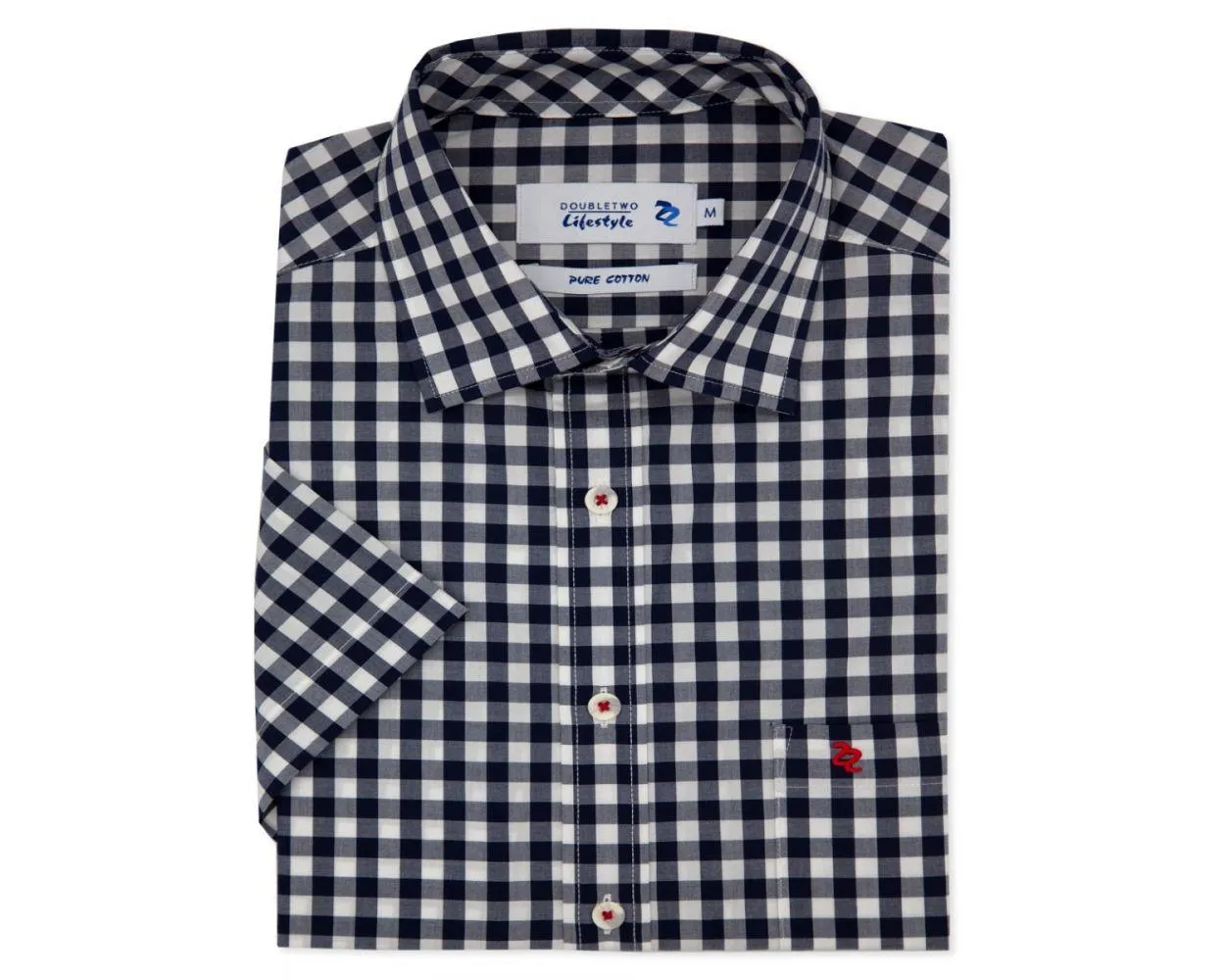 Double Two Men's Plus Size Gingham Check Casual Shirt in Navy 2XL to 5XL (DTLS1111)