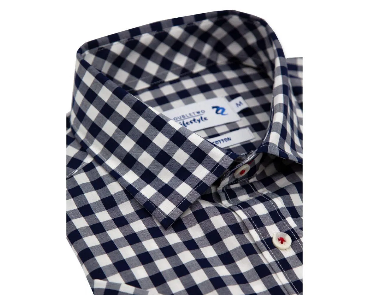 Double Two Men's Plus Size Gingham Check Casual Shirt in Navy 2XL to 5XL (DTLS1111)
