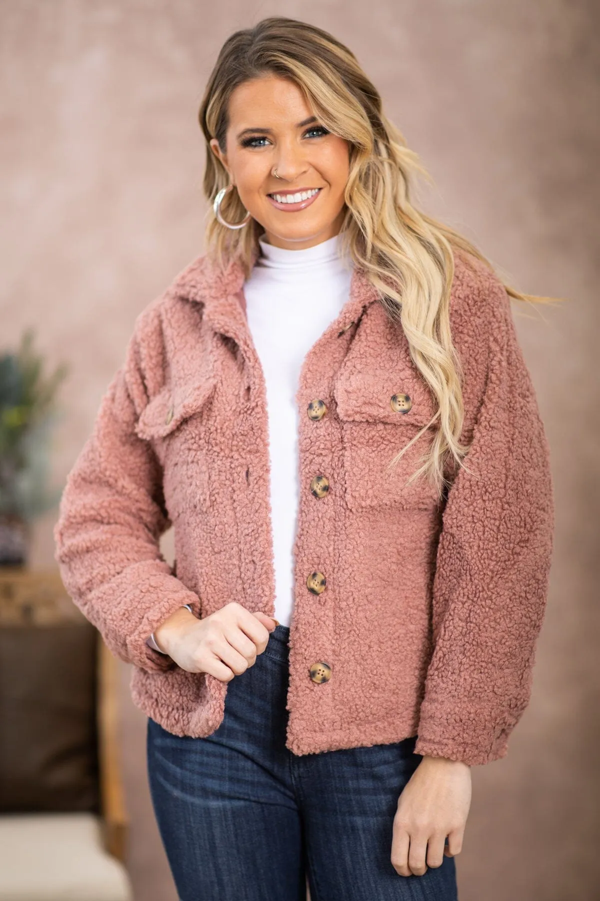 Dusty Rose Sherpa Jacket