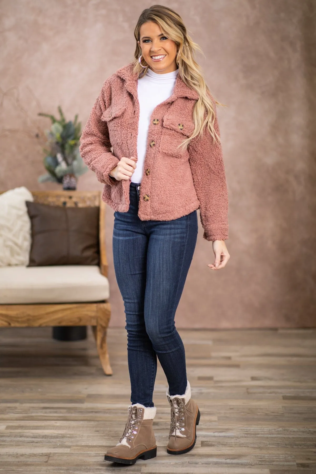 Dusty Rose Sherpa Jacket