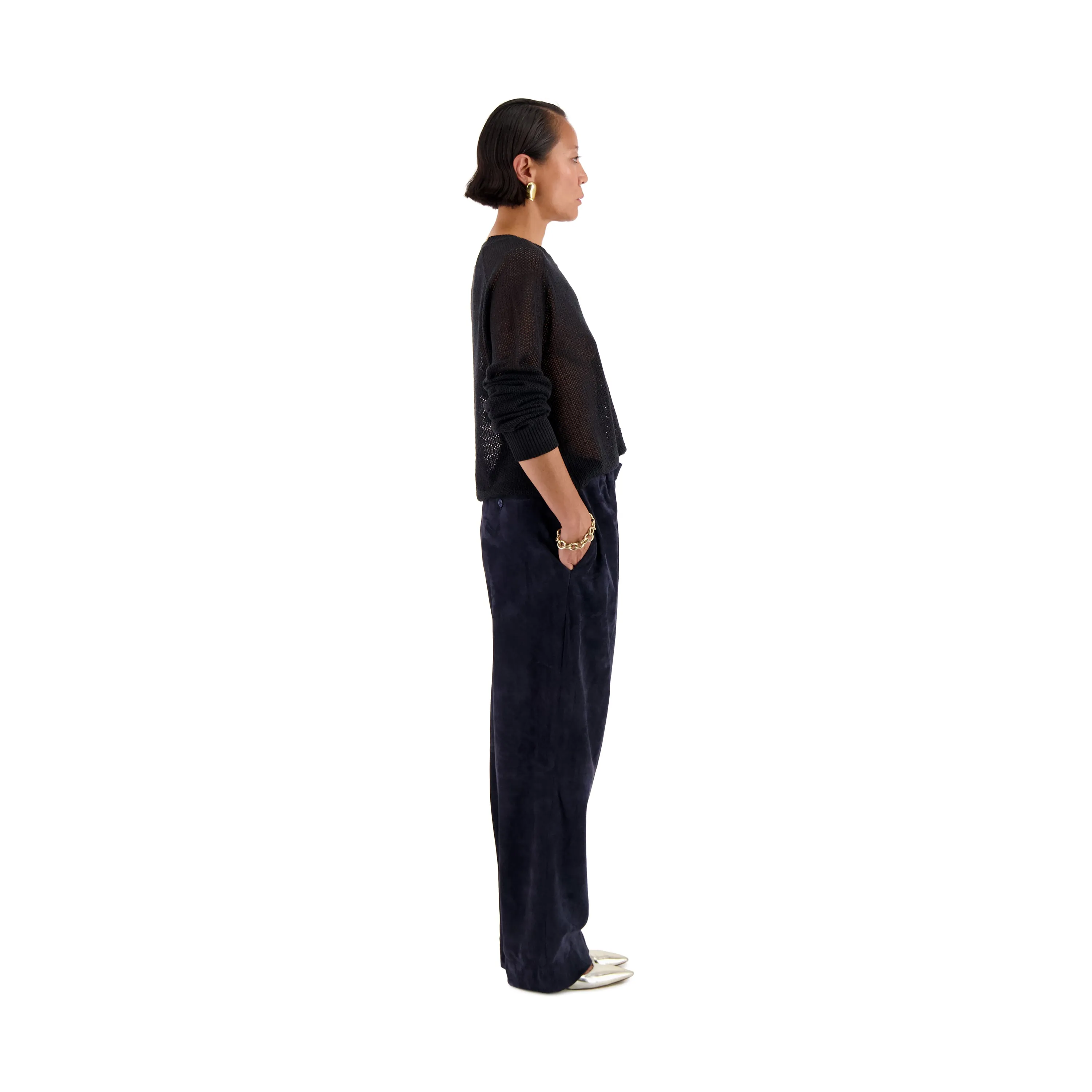 Ed Unlined Lamb Suede Drawstring Trousers Midnight Blue