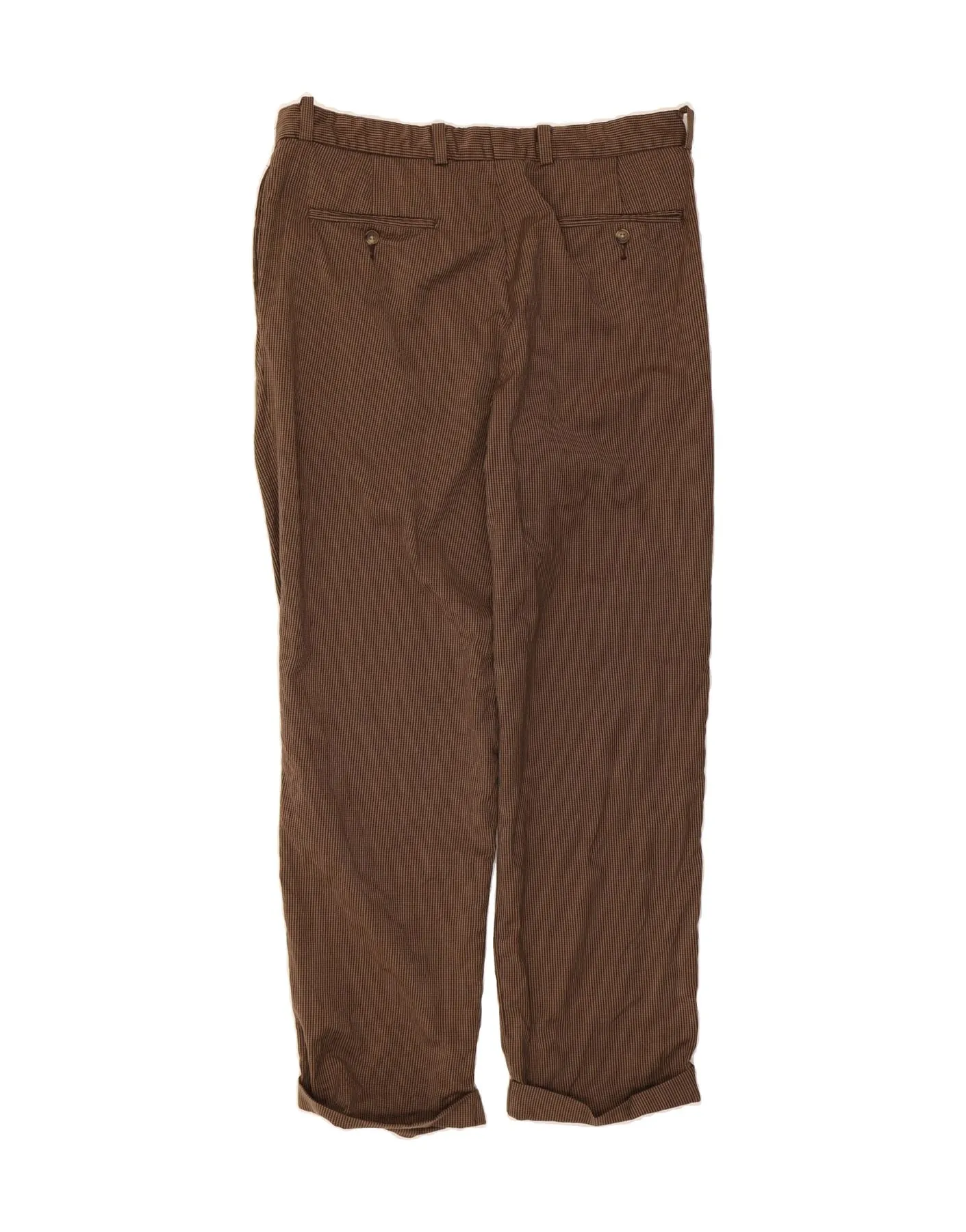 EDDIE BAUER Mens Straight Chino Trousers W36 L32 Brown Houndstooth Wool