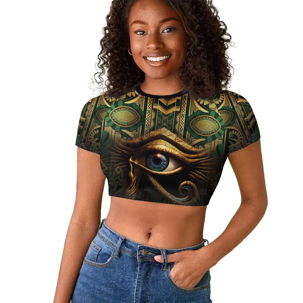 Egypt Eye of Horus Raglan Cropped T shirt Golden Ancient Egypt Pattern LT15