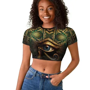 Egypt Eye of Horus Raglan Cropped T shirt Golden Ancient Egypt Pattern LT15