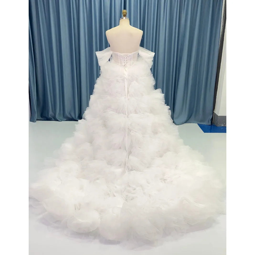 Elegant Off the Shoulder Tiered Tulle Flower Wedding Dress for Women YW230521