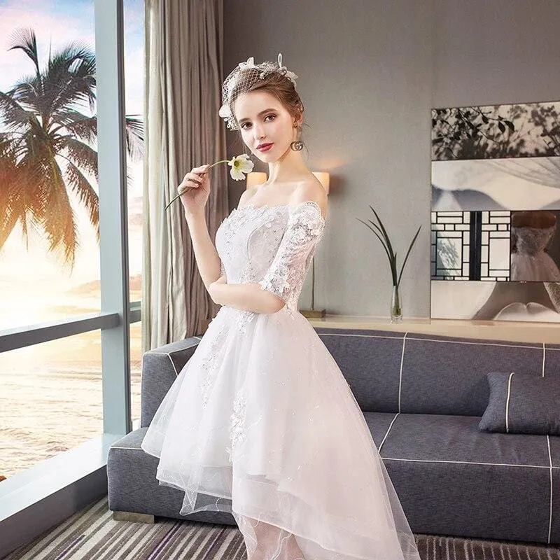 Elegant Off The Shoulder White High Low Prom Dresses