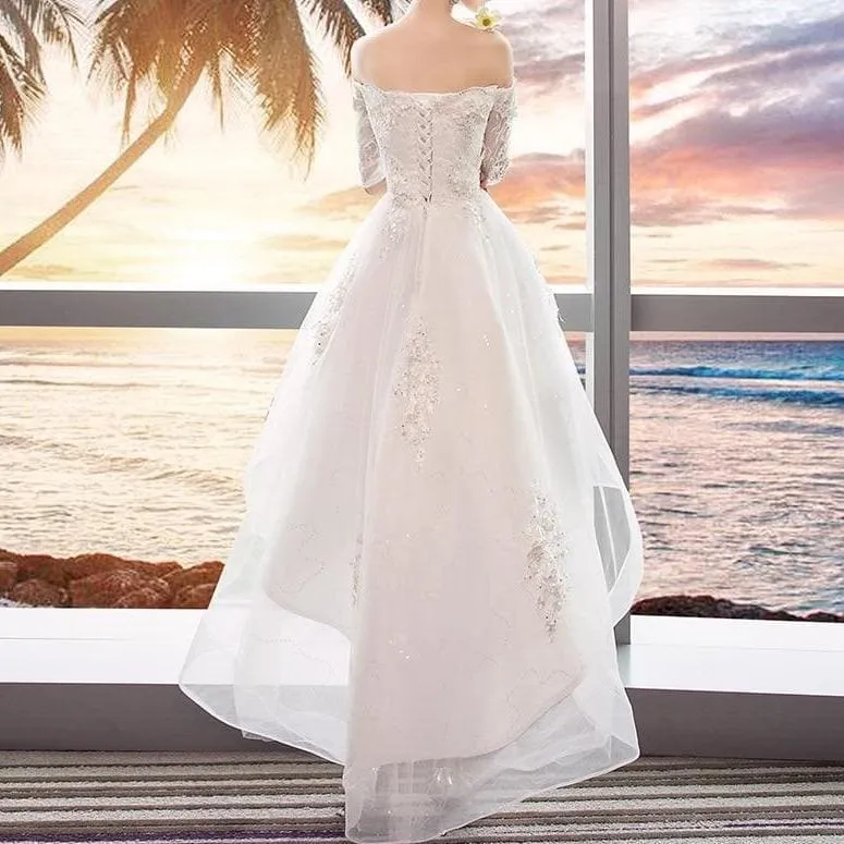 Elegant Off The Shoulder White High Low Prom Dresses
