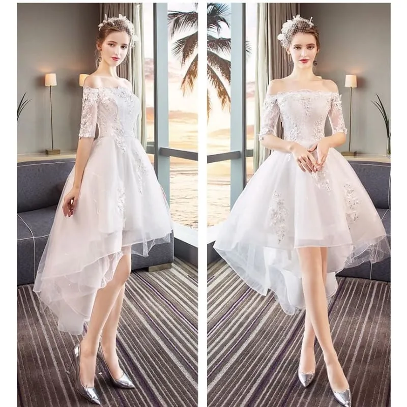 Elegant Off The Shoulder White High Low Prom Dresses