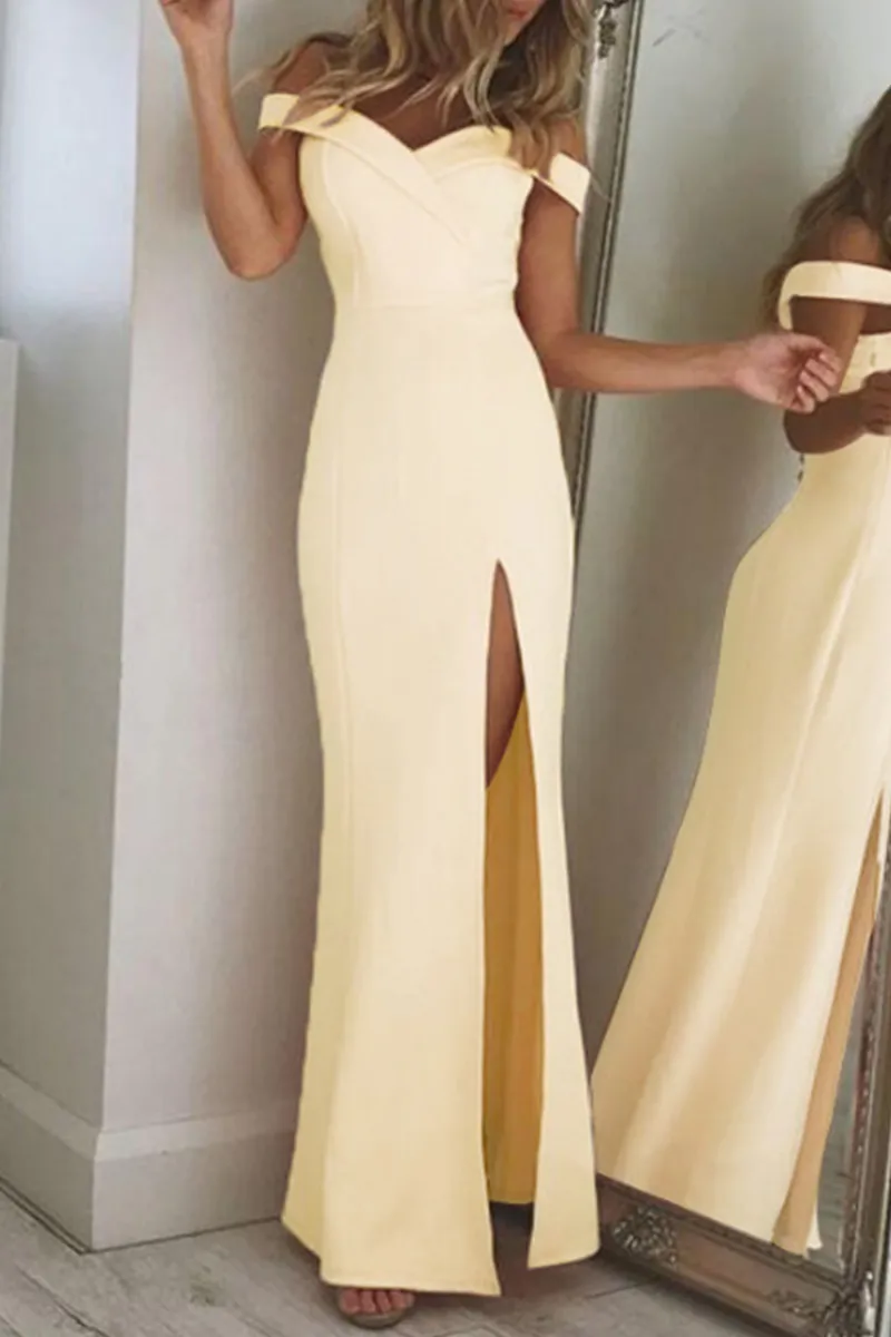 Elegant Solid Backless High Opening Off the Shoulder Irregular Dress Dresses(5 Colors)
