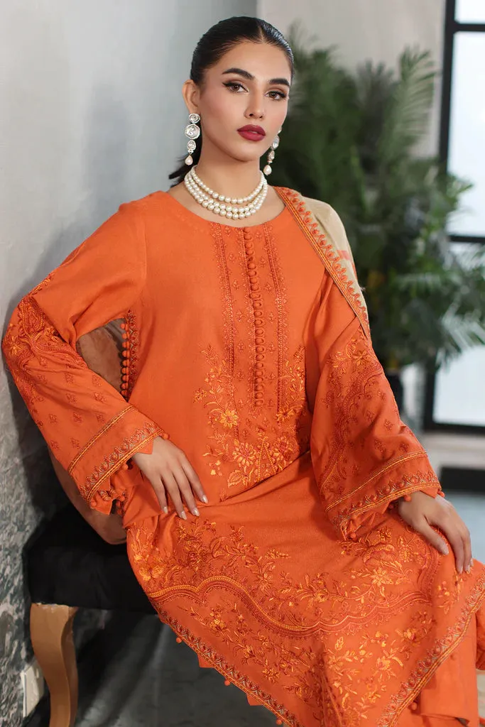 Embroidered Leather with Printed Wool Shawl PS3-23