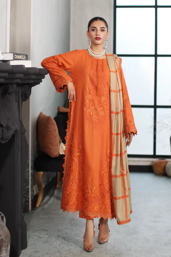 Embroidered Leather with Printed Wool Shawl PS3-23