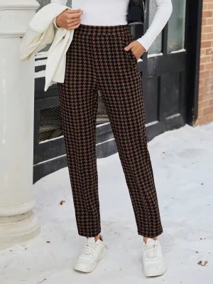 EMERY ROSE Women Plaid Pocket Casual Trousers, Everyday Wear