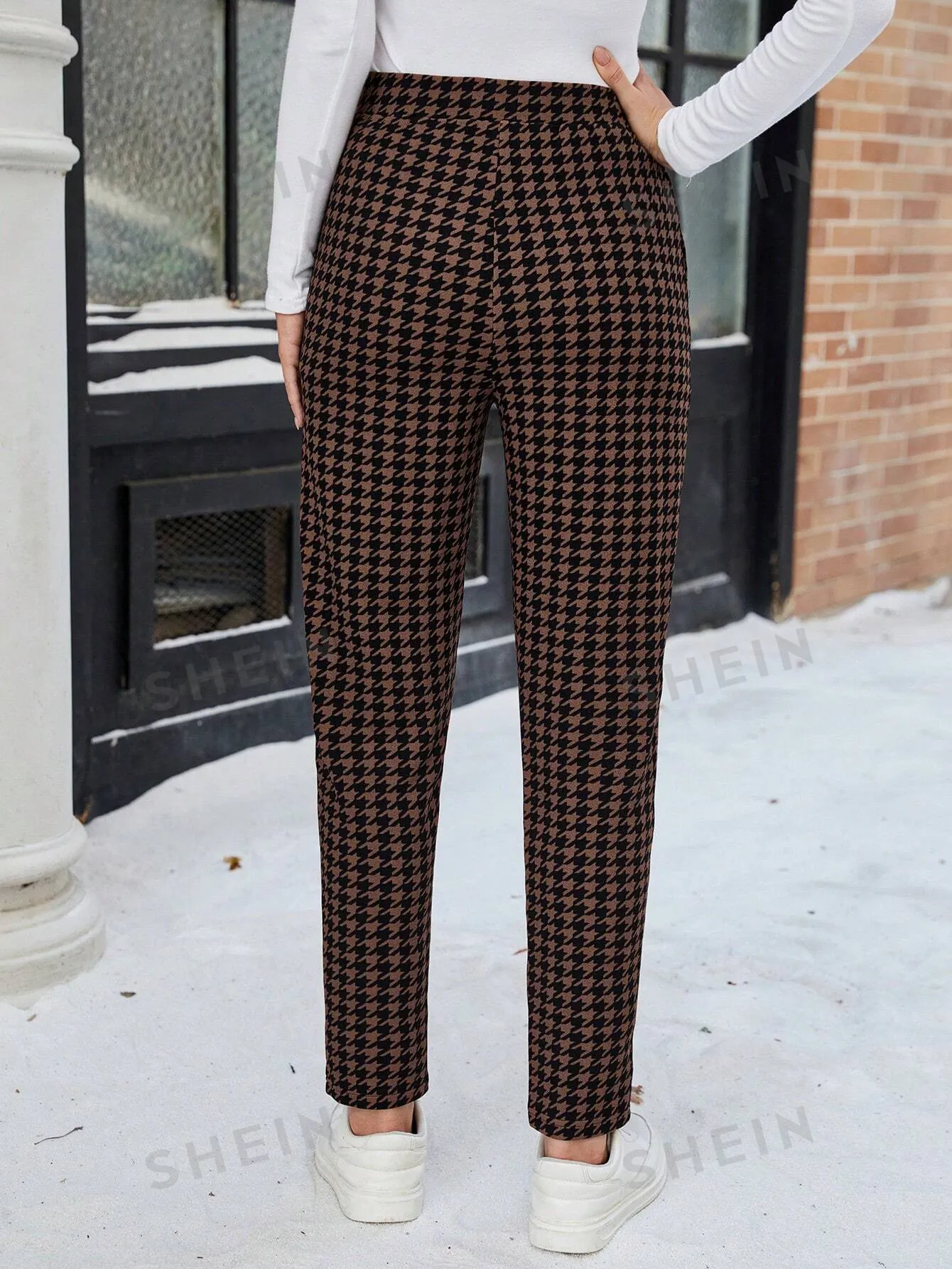 EMERY ROSE Women Plaid Pocket Casual Trousers, Everyday Wear