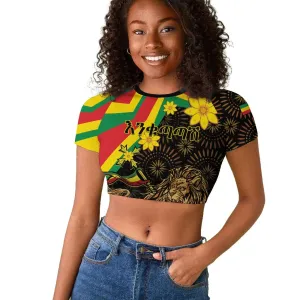 Enkutatash Ethiopia New Year Raglan Cropped T shirt Lion of Judah Adey Abeba Flower LT01