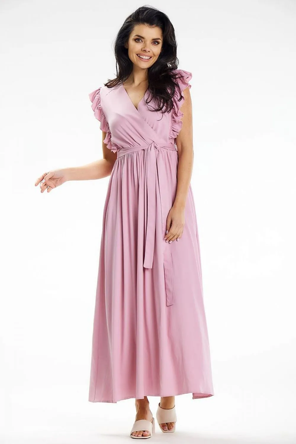Envelope Neck Ruffled Maxi Dress