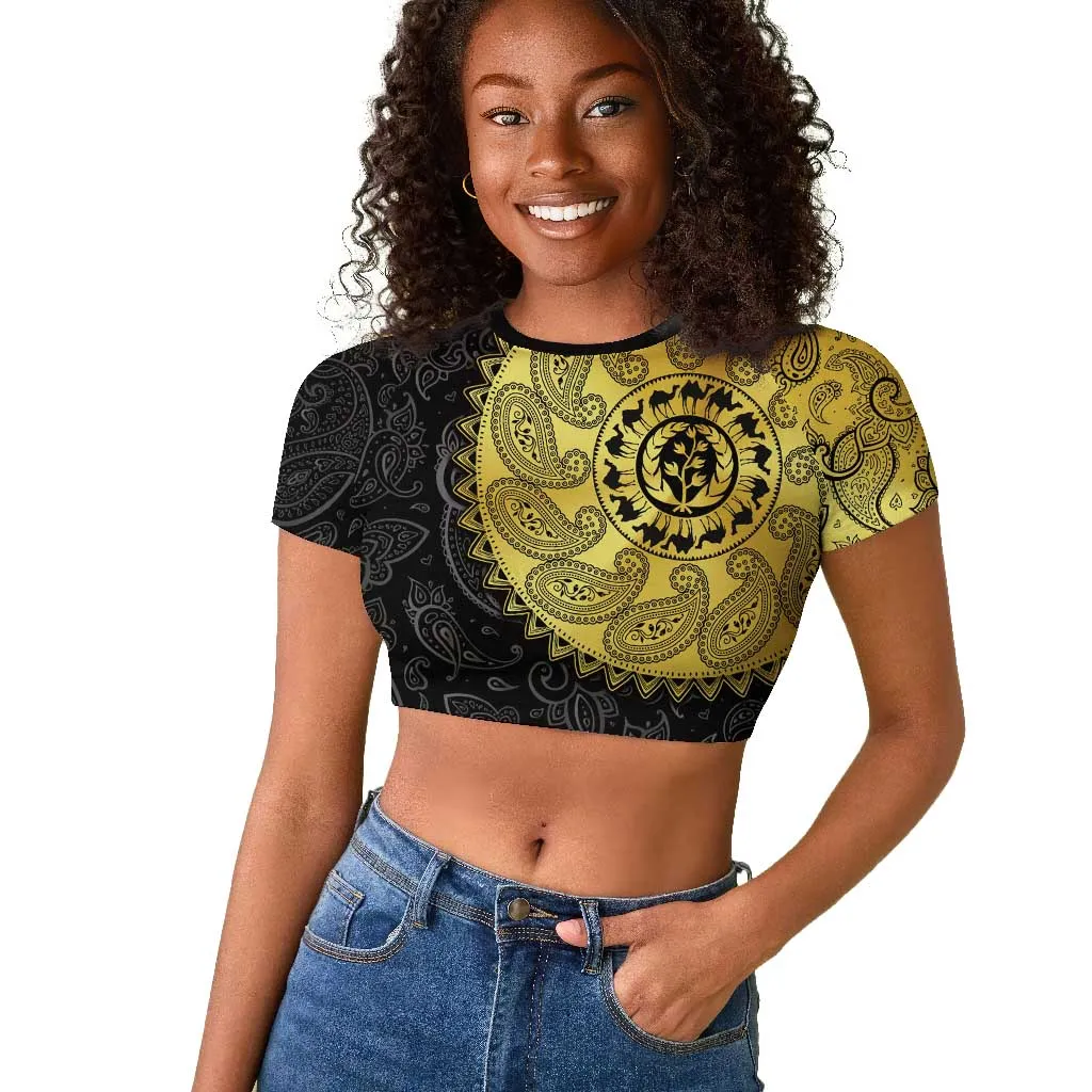 Eritrea African Tribal Mix Paisley Pattern Raglan Cropped T shirt Chest Arm Tattoo LT15