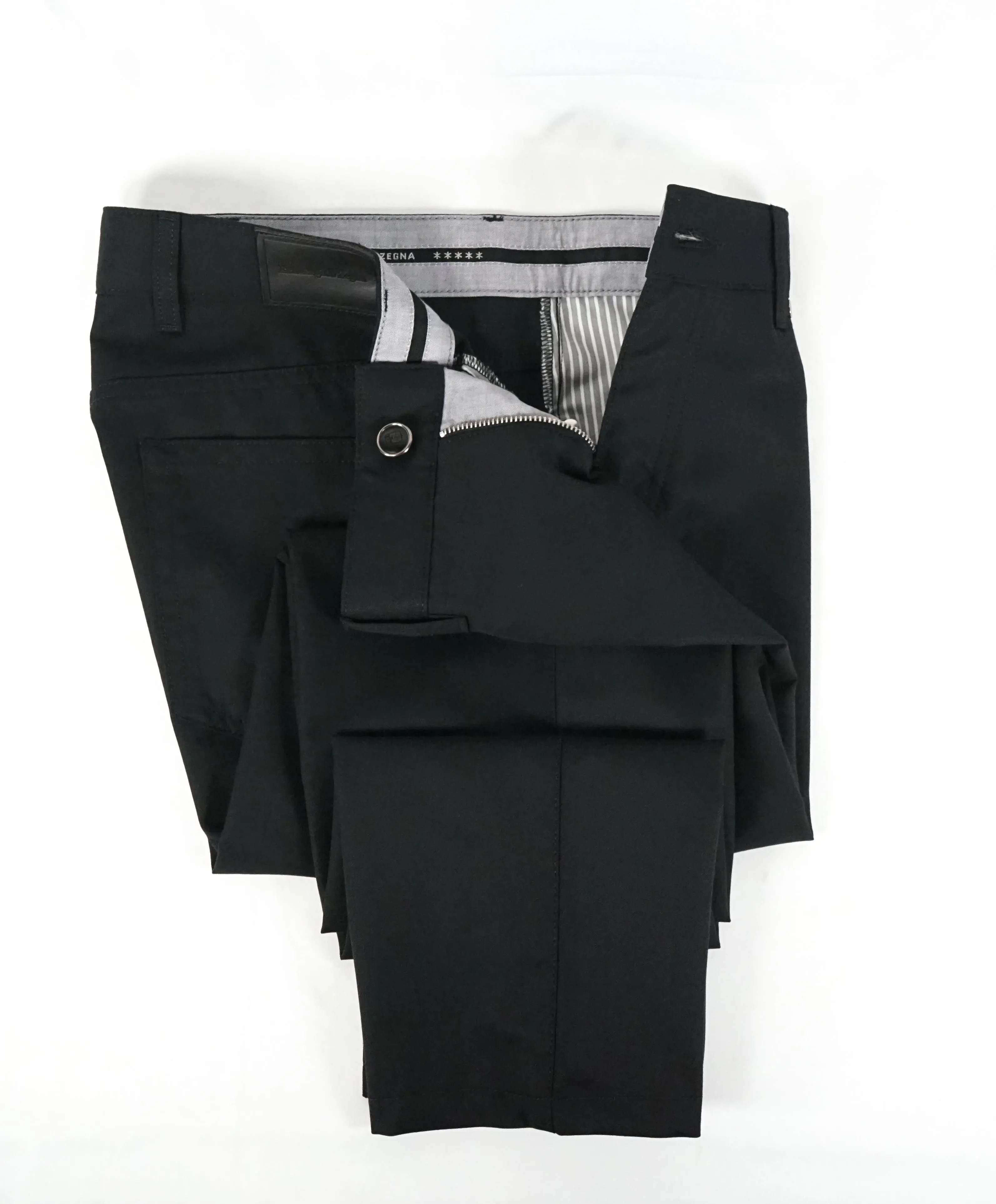 ERMENEGILDO ZEGNA - Black 5-Pocket Twill Weave Logo Pants - 34W