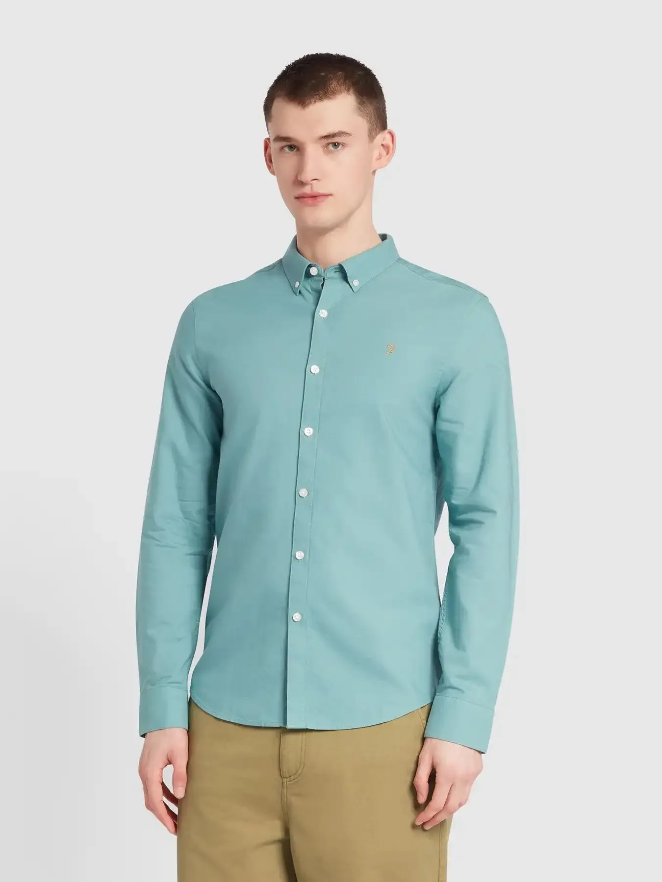 Farah Men's Brewer Oxford Shirt Brook Blue